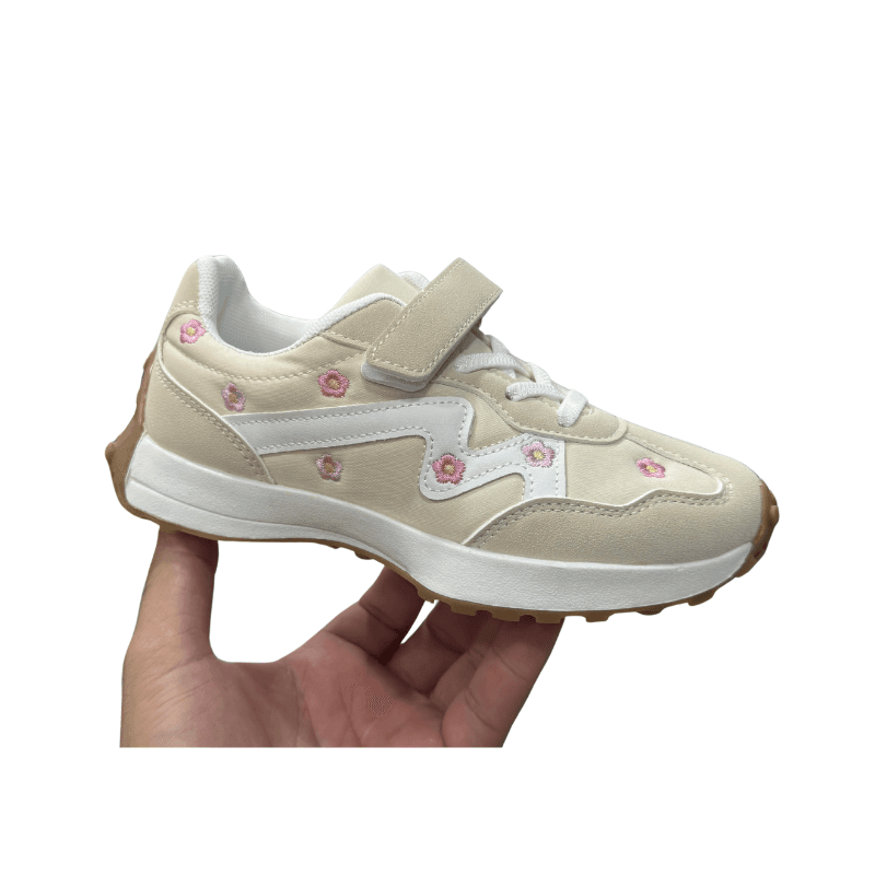Basket Fille Beige Fleurs Brodées Sport Runner