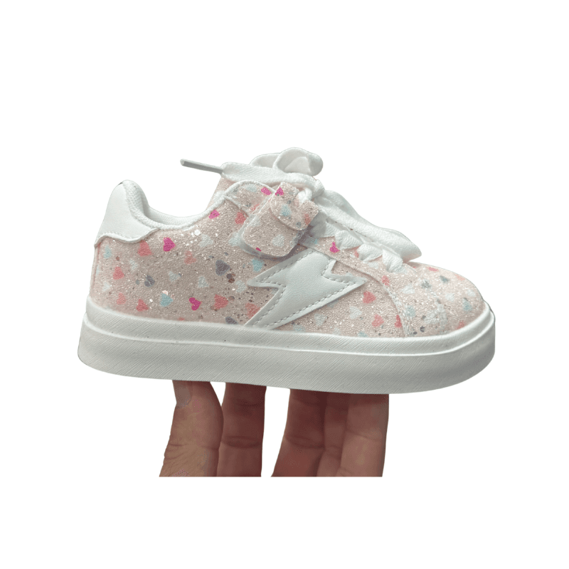 Basket Fille Rose Paillettes Coeurs Éclair Brillant
