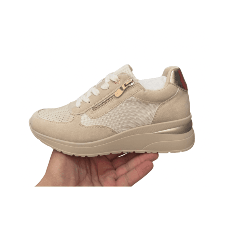 Basket Fille Beige Compensée Zip Doré 36-41