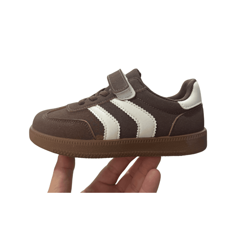 Basket Garçon Marron Style Samba 3 Bandes Semelle Caramel