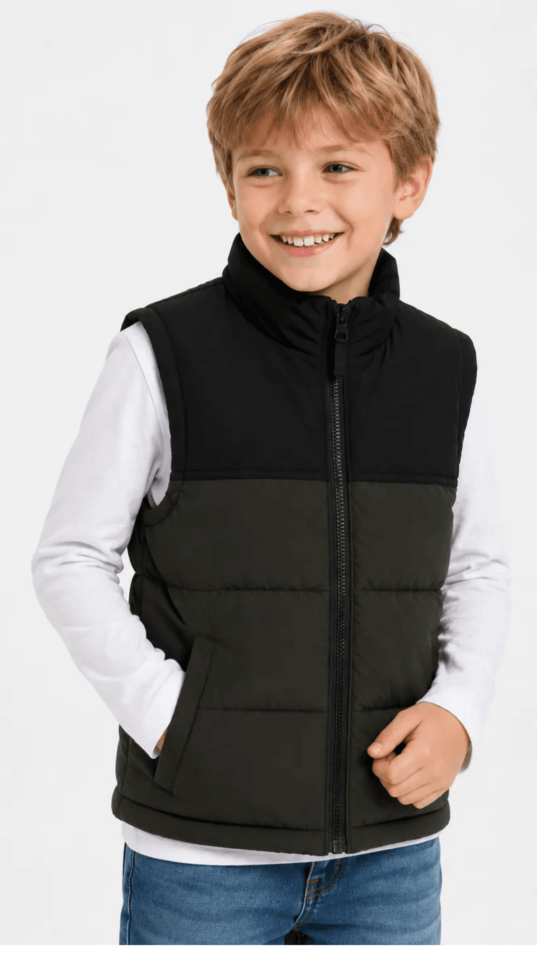 Doudoune sans manches enfant Kymaxx Original – Bicolore noir et kaki