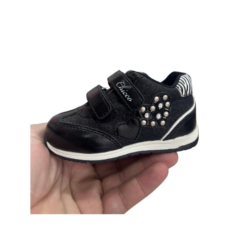 Baskets bébé fille Chicco noir pailleté cœur strass