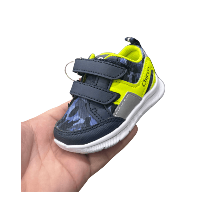Baskets bébé garçon Chicco bleu marine et jaune fluo