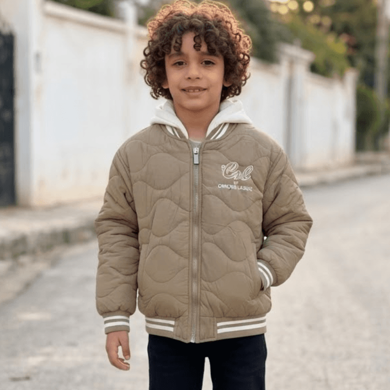 Blouson garçon matelassé à capuche – Taupe
