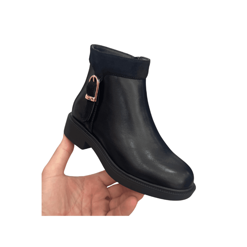 Bottines fille à boucle dorée – Noir