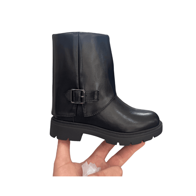 Bottines fille tige revers à boucle – Noir / Marron