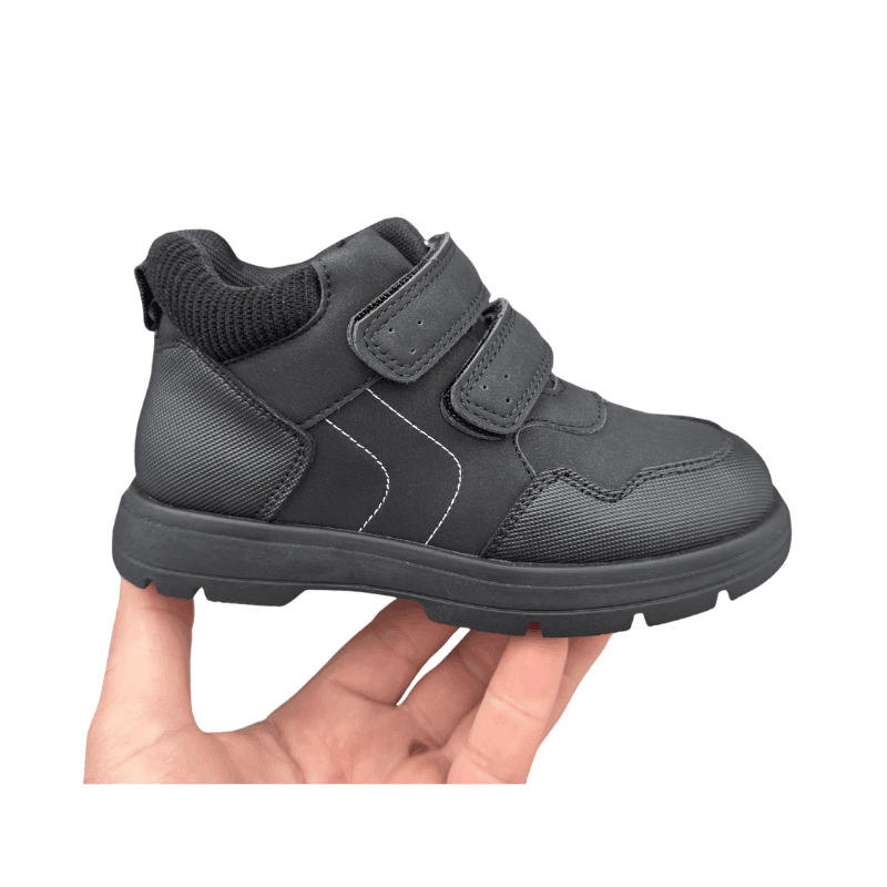 Bottines garçon à double scratch – Noir / Marron