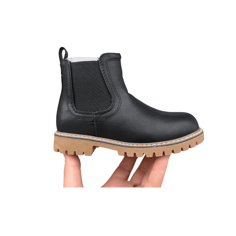 Chelsea boots garçon zippées – Noir / Camel