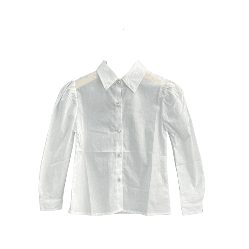 Chemise fille boutons bijou – Blanc