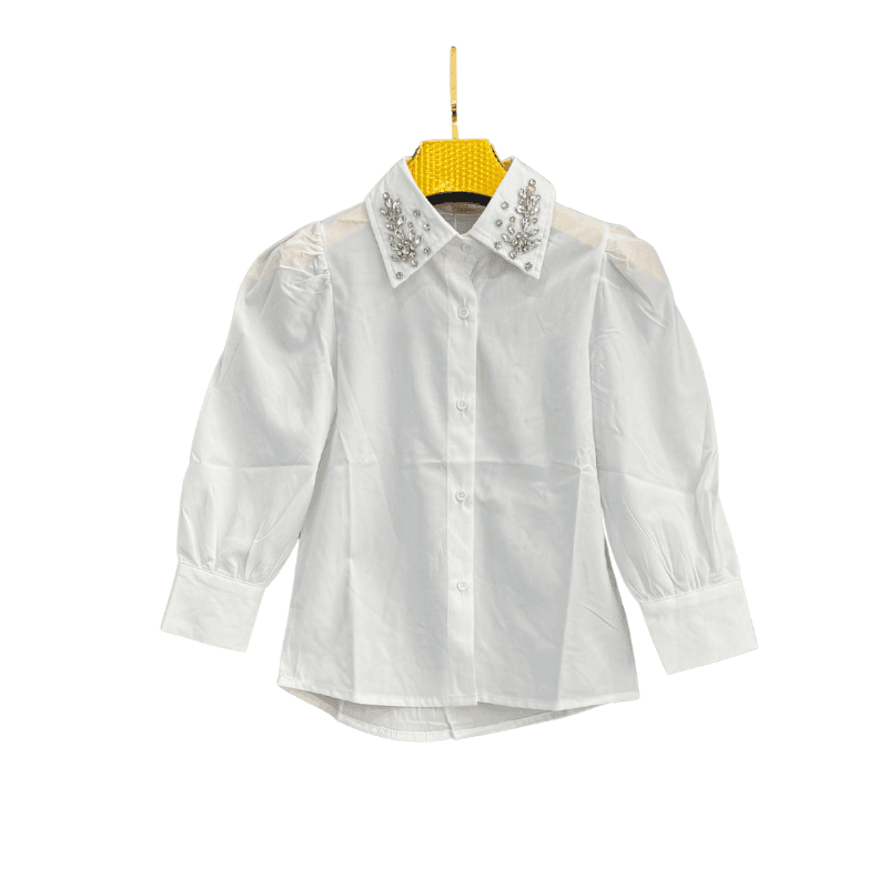 Chemise fille col bijou – Blanc