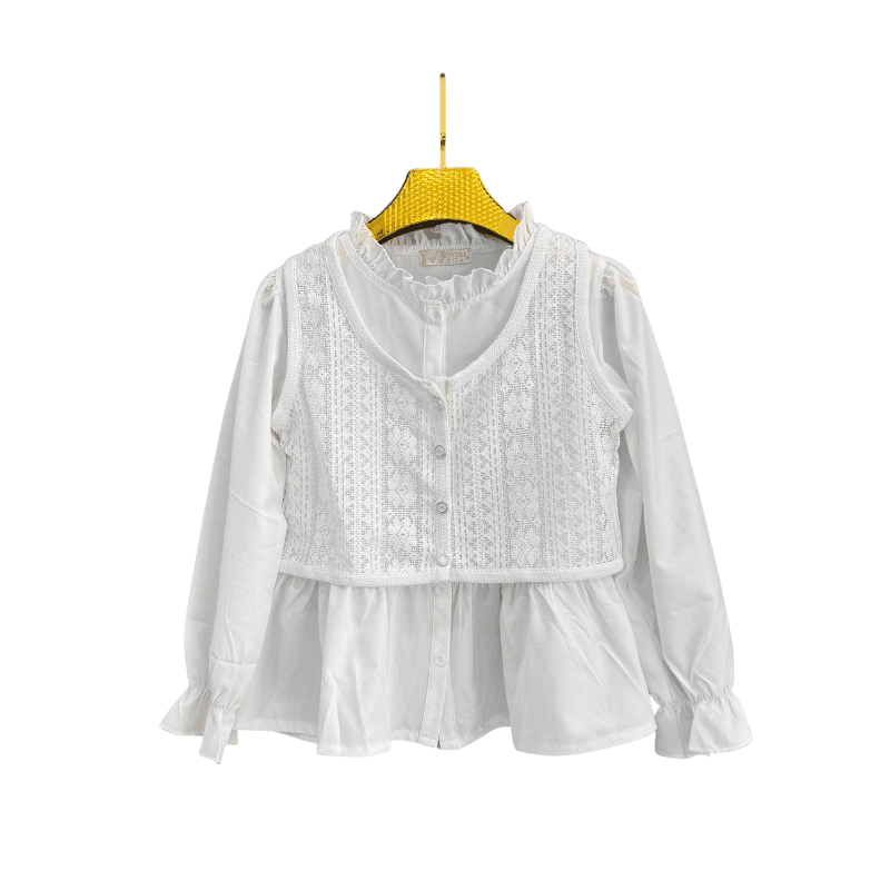 Chemise fille gilet dentelle 2 en 1 – Blanc
