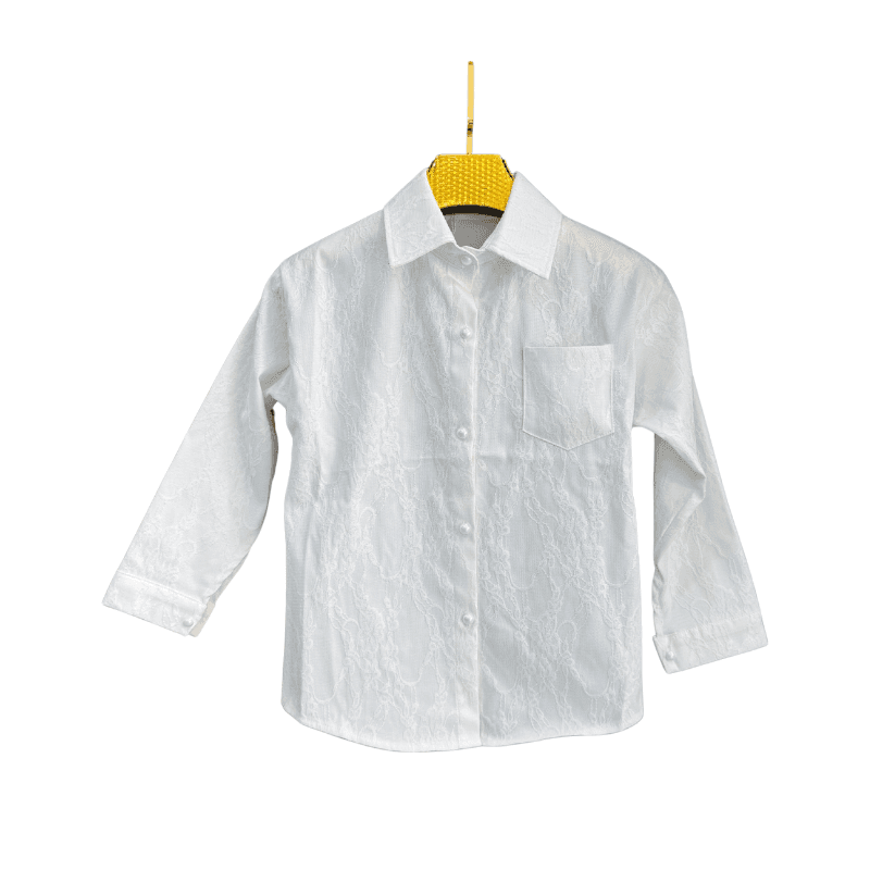 Chemise fille jacquard à poche – Blanc