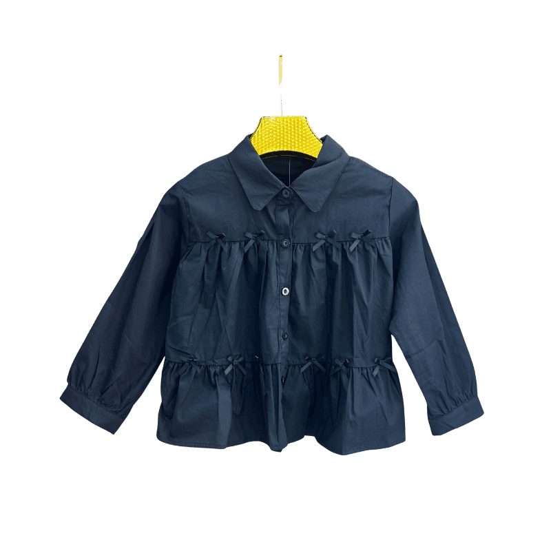 Chemise fille à volants et nœuds – Bleu marine