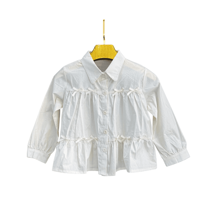 Chemise fille à volants et nœuds – Écru