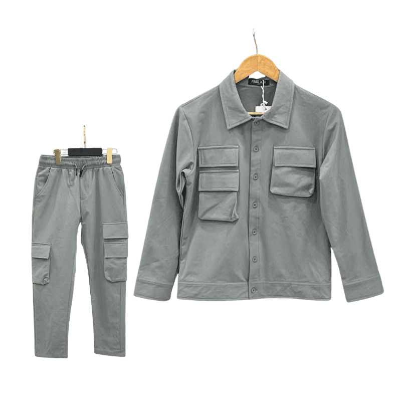 Ensemble garçon surchemise + pantalon cargo – Gris vert