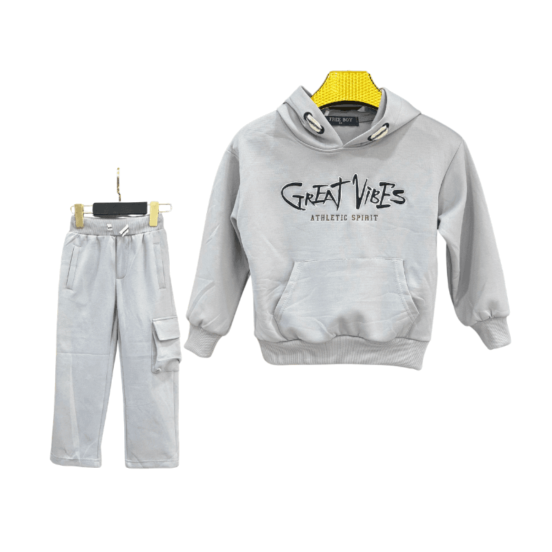 Ensemble garçon à capuche Great Vibes – Gris clair