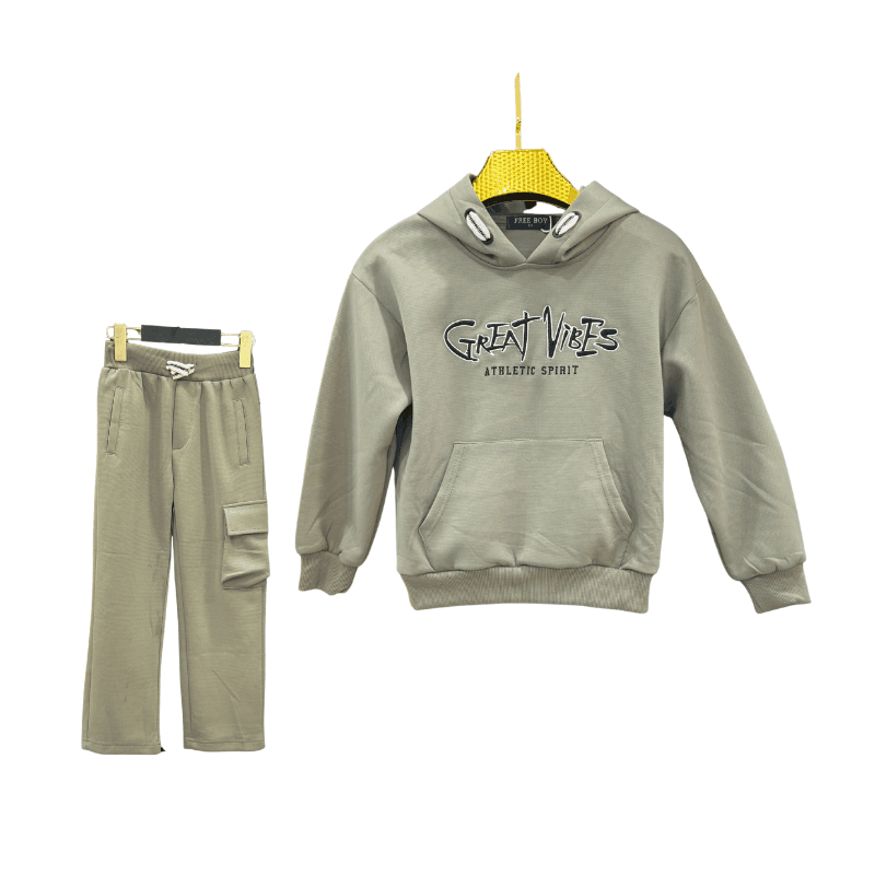 Ensemble garçon à capuche Great Vibes – Kaki