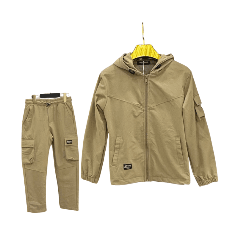 Ensemble garçon veste à capuche + pantalon cargo – Camel