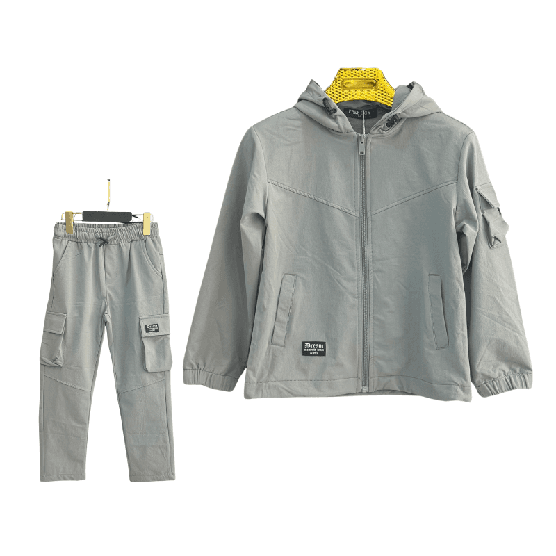 Ensemble garçon veste à capuche + pantalon cargo – Gris