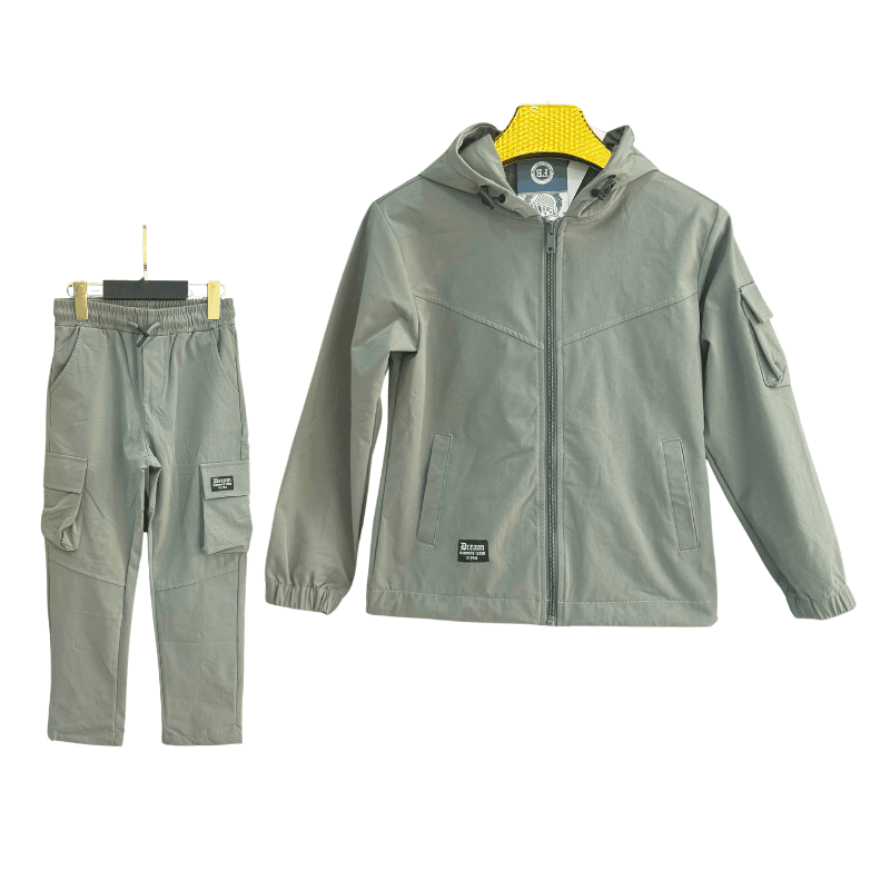Ensemble garçon veste à capuche + pantalon cargo – Kaki