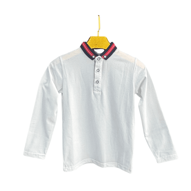 Polo garçon manches longues col Mao – Blanc