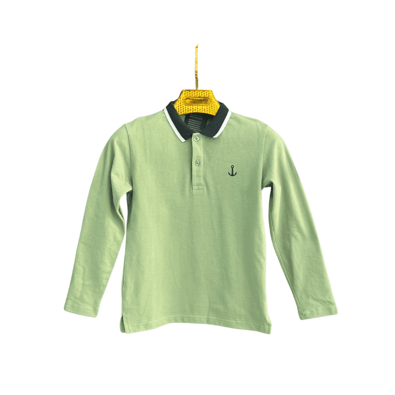 Polo garçon manches longues – Vert, ancre brodée