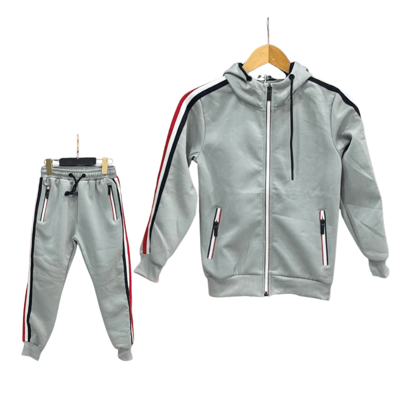 Jogging garçon bandes tricolores – Gris