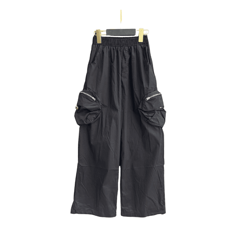 Pantalon fille large à poches zippées – Noir