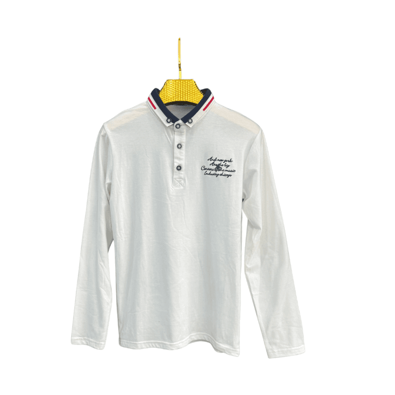 Polo garçon manches longues – Blanc, brodé New York