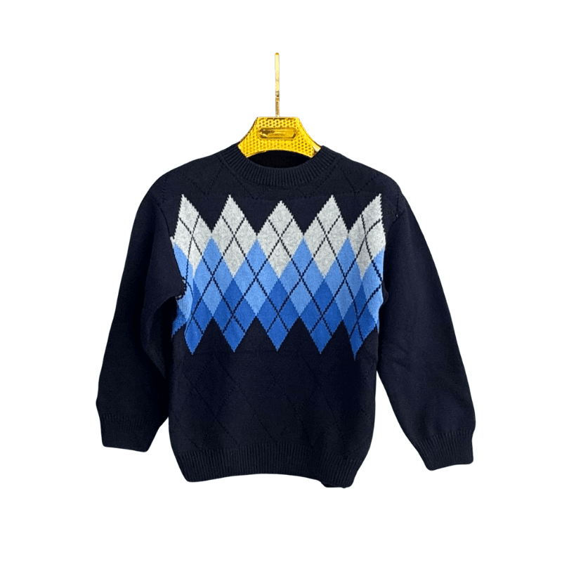 Pull garçon à losanges – Bleu marine / Bleu