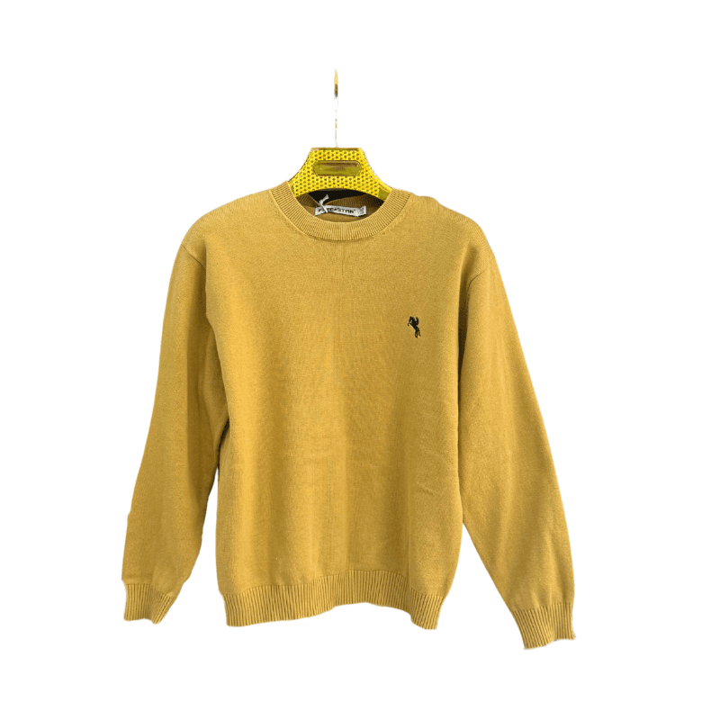 Pull garçon col rond uni – Moutarde