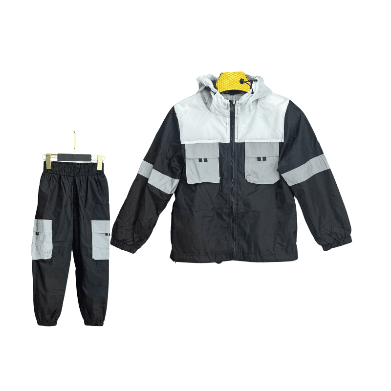 Jogging garçon coupe-vent poches cargo – Noir / Gris clair