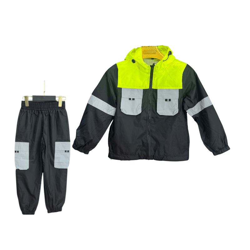 Jogging garçon coupe-vent poches cargo – Noir / Jaune fluo
