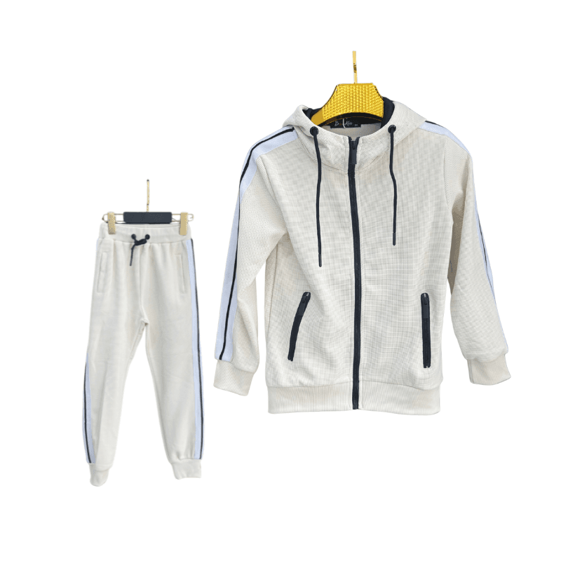 Jogging garçon maille gaufrée – Écru