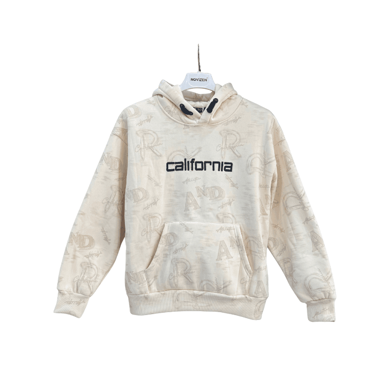 Sweat à capuche garçon California – Écru