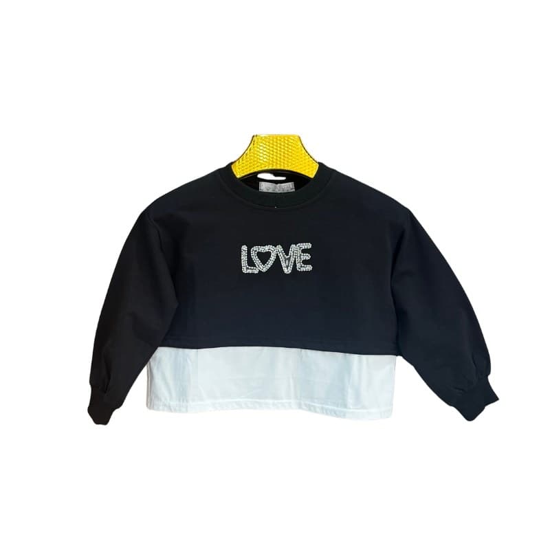 سويت شيرت بنات LOVE بأحجار لامعة بلونين